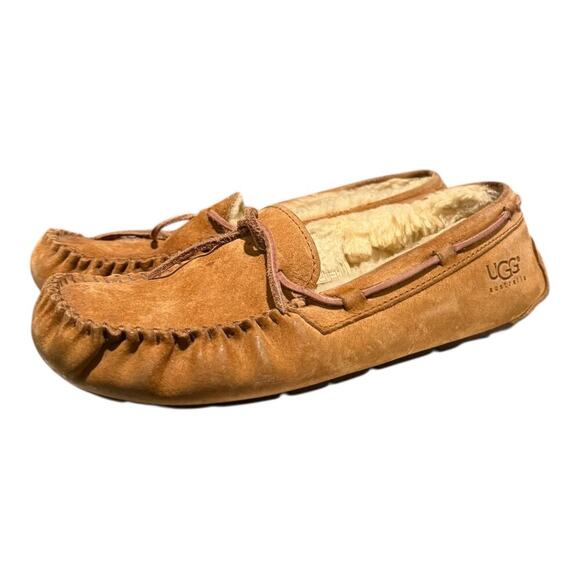 Ugg Shoes - UGG Dakota Moccasin Slippers Womens Size 7 Brown Suede Sherpa Slip On Shoes 5612